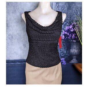 JS Collections Womens Black Beaded Crochet Cami Crop Top Tank Size 6 NWT